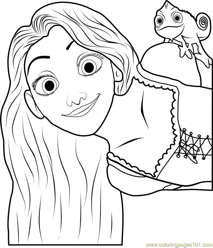 Rapunzel and pascal coloring page for kids