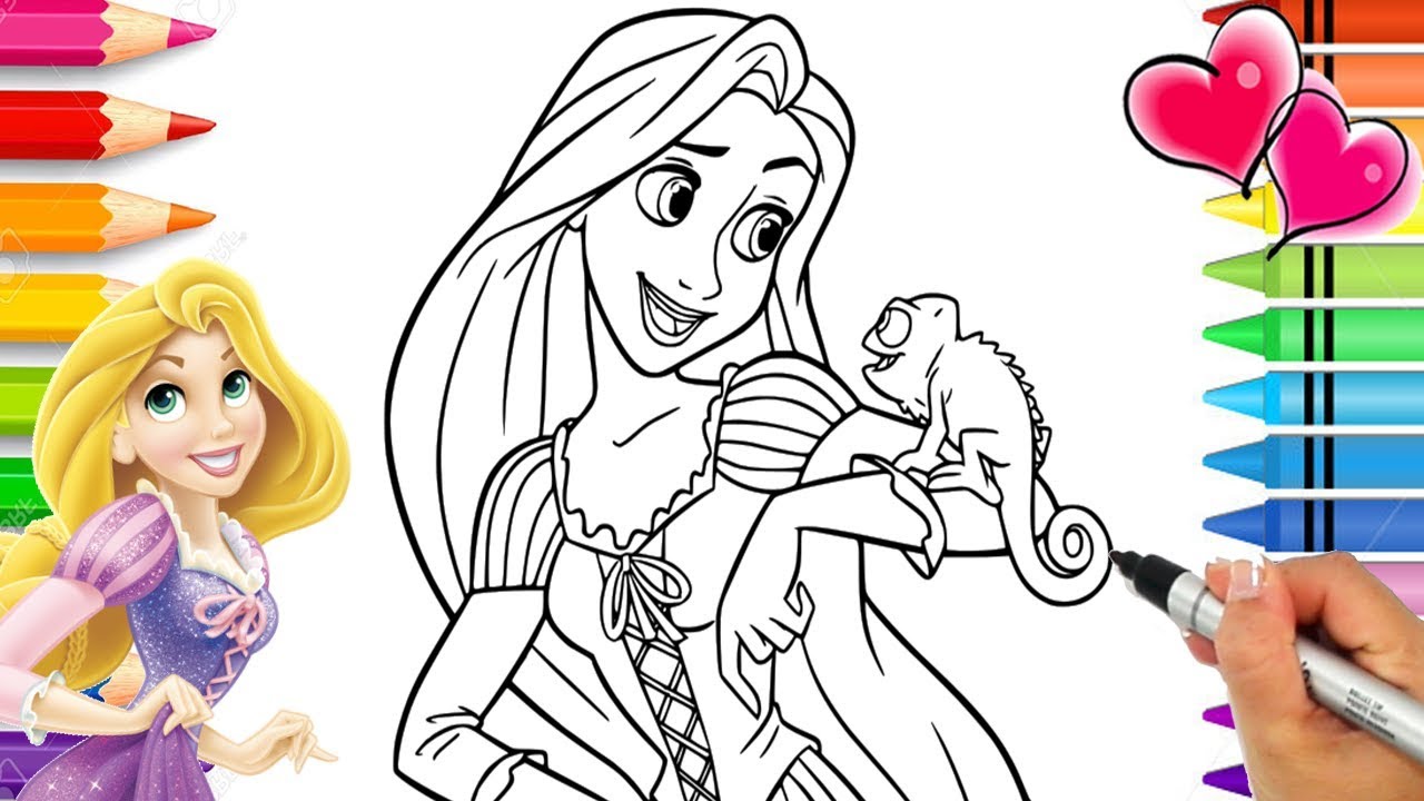 Rapunzel and pascal coloring page with glitter art disneys tangled coloring book