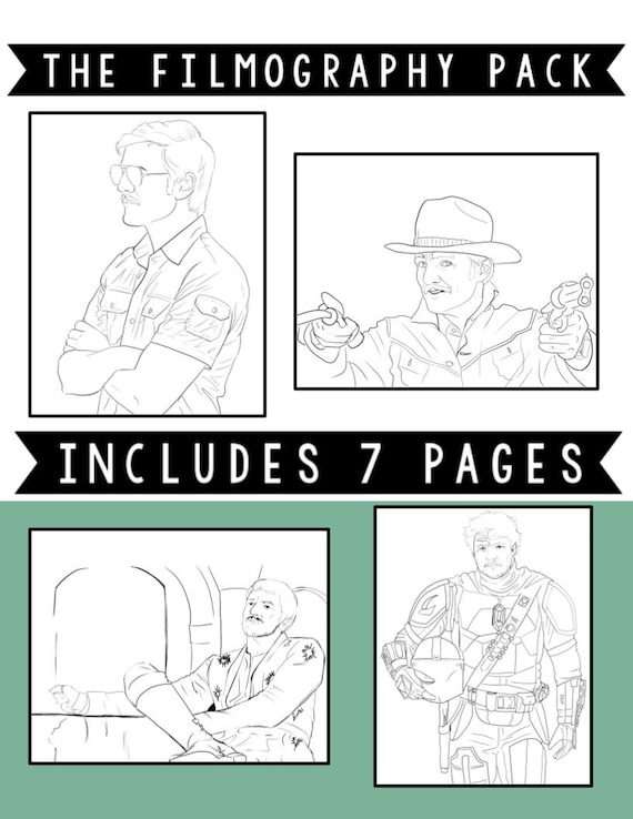 Printable or digital pedro pascal coloring pages filmography pack coloring sheets stress relief with your favorite internet daddy download now