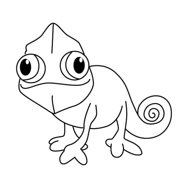 Premium vector cute chameleon cartoon coloring page illustration vector for kids coloring book