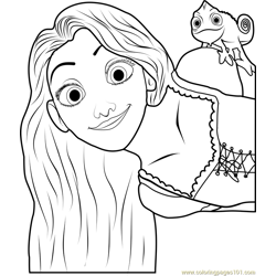 Rapunzel and pascal coloring page for kids