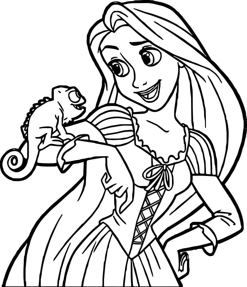 Princess rapunzel and chameleon pascal coloring page