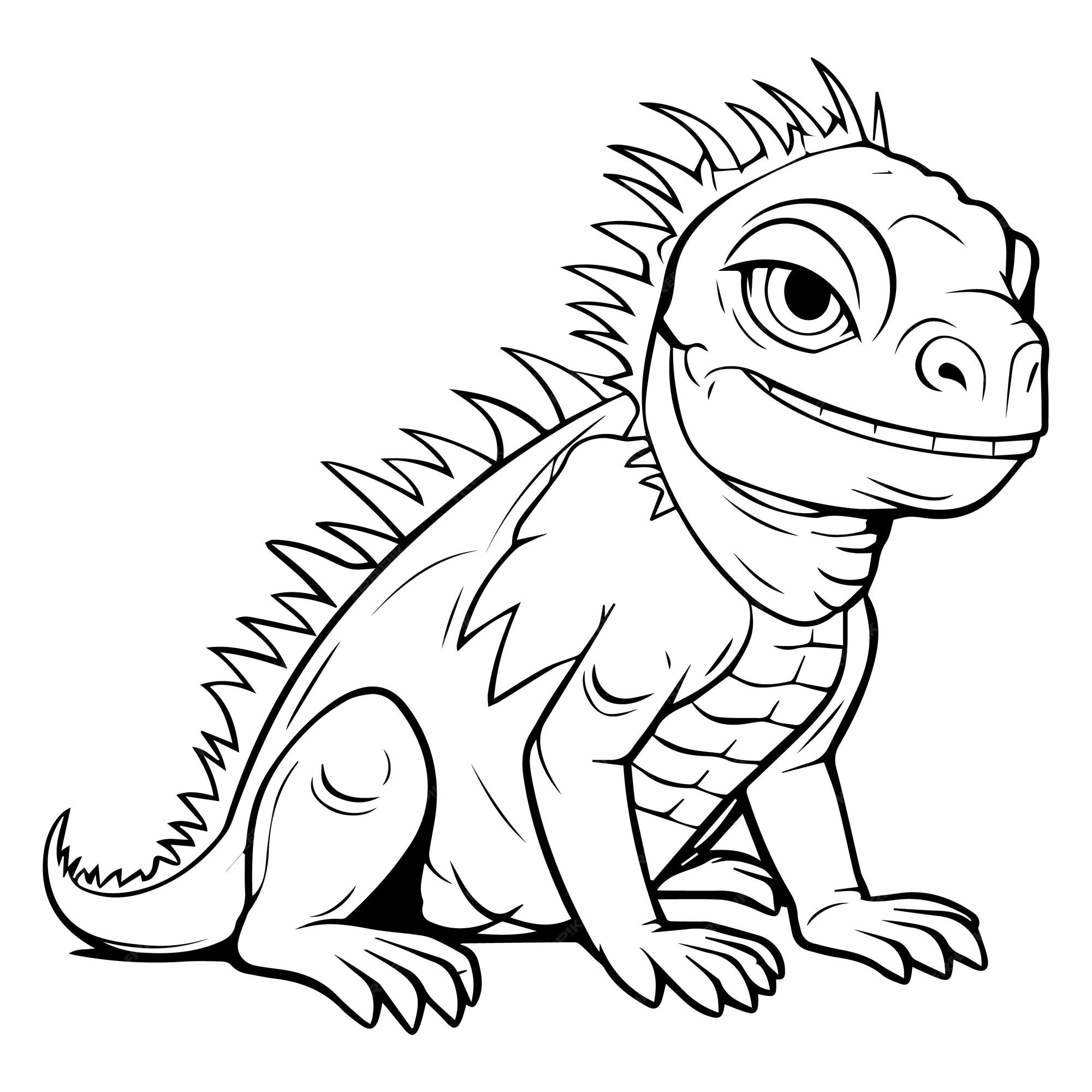 Premium vector coloring page illustration iguana kawaii style line drawing iguana