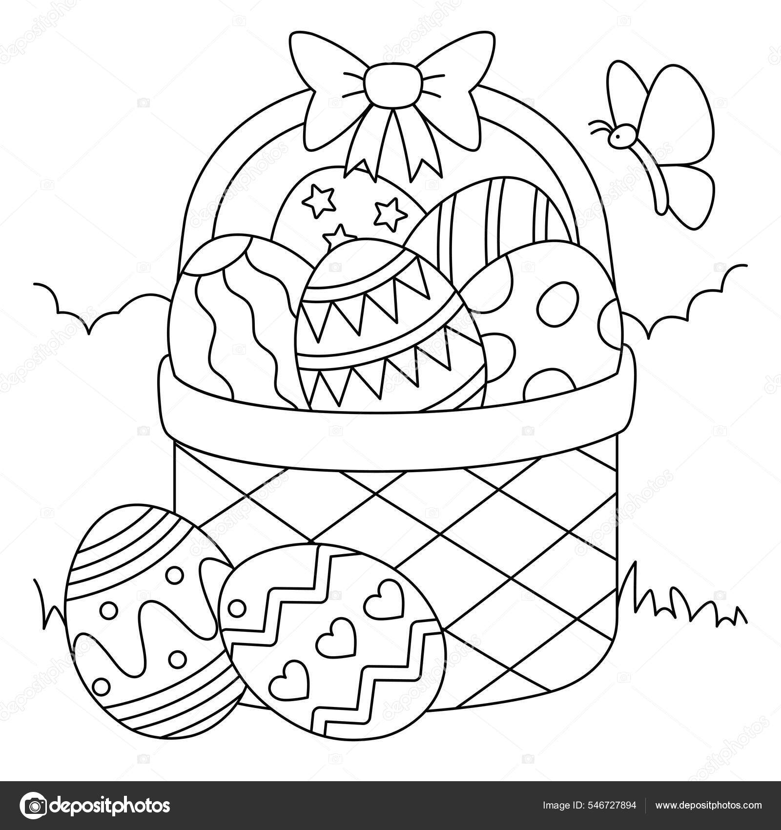 Easter basket coloring page for kids stock vector by abbydesign