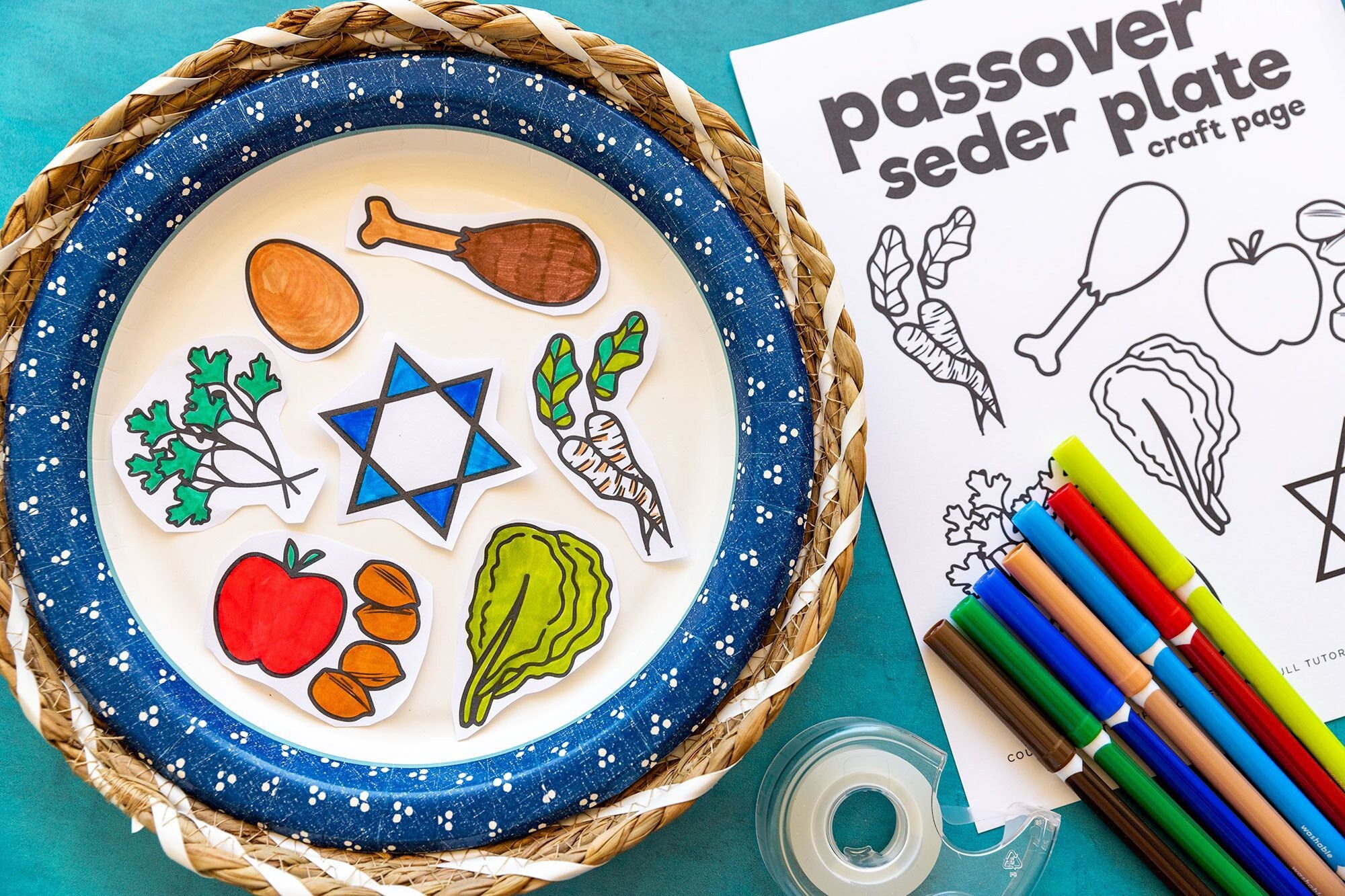 Passover printable seder plate classroom activity for kids coloring page and craft idea instant download