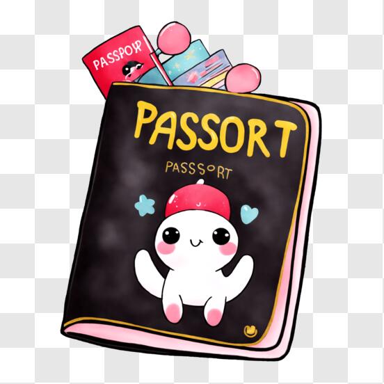 Download adorable cartoon decorated passport book png online