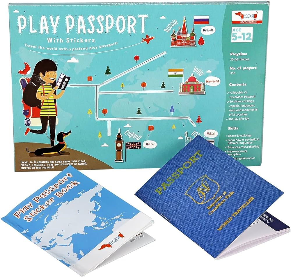 Buy cocomoco kids play passport for kids geography educational toy activity kit with reusable stickers and world map for kids return gift for kids ages