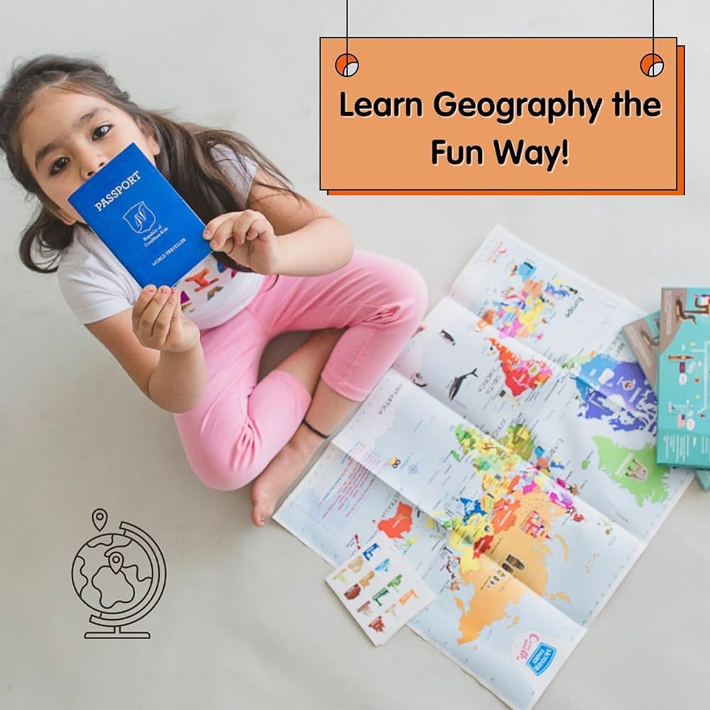 Buy cocomoco kids play passport for kids geography educational toy activity kit with reusable stickers and world map for kids return gift for kids ages