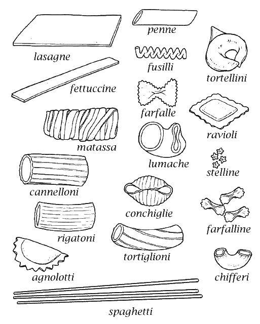 Online coloring pages pasta coloring types of pasta the food