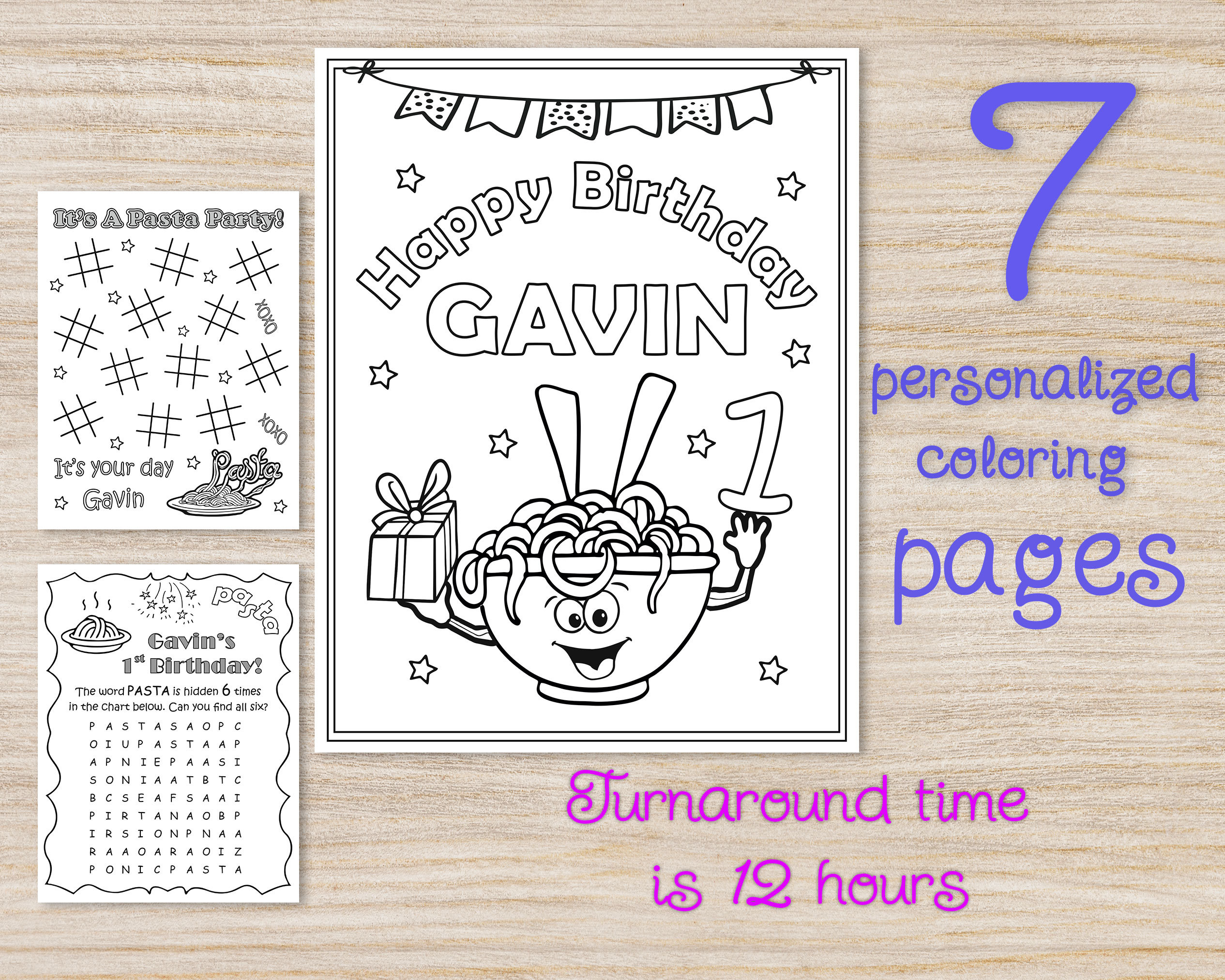 Pasta birthday party coloring pages personalized printable part favors supplies italian table decorations digital pdf