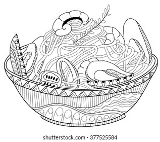 Seafood pasta coloring book illustration stock vector royalty free