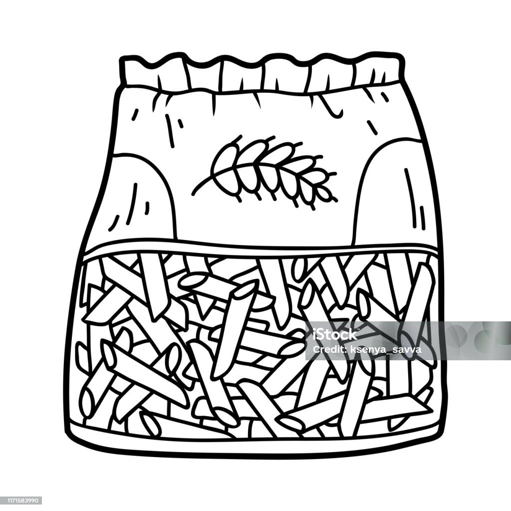 Coloring book penne pasta in bag stock illustration