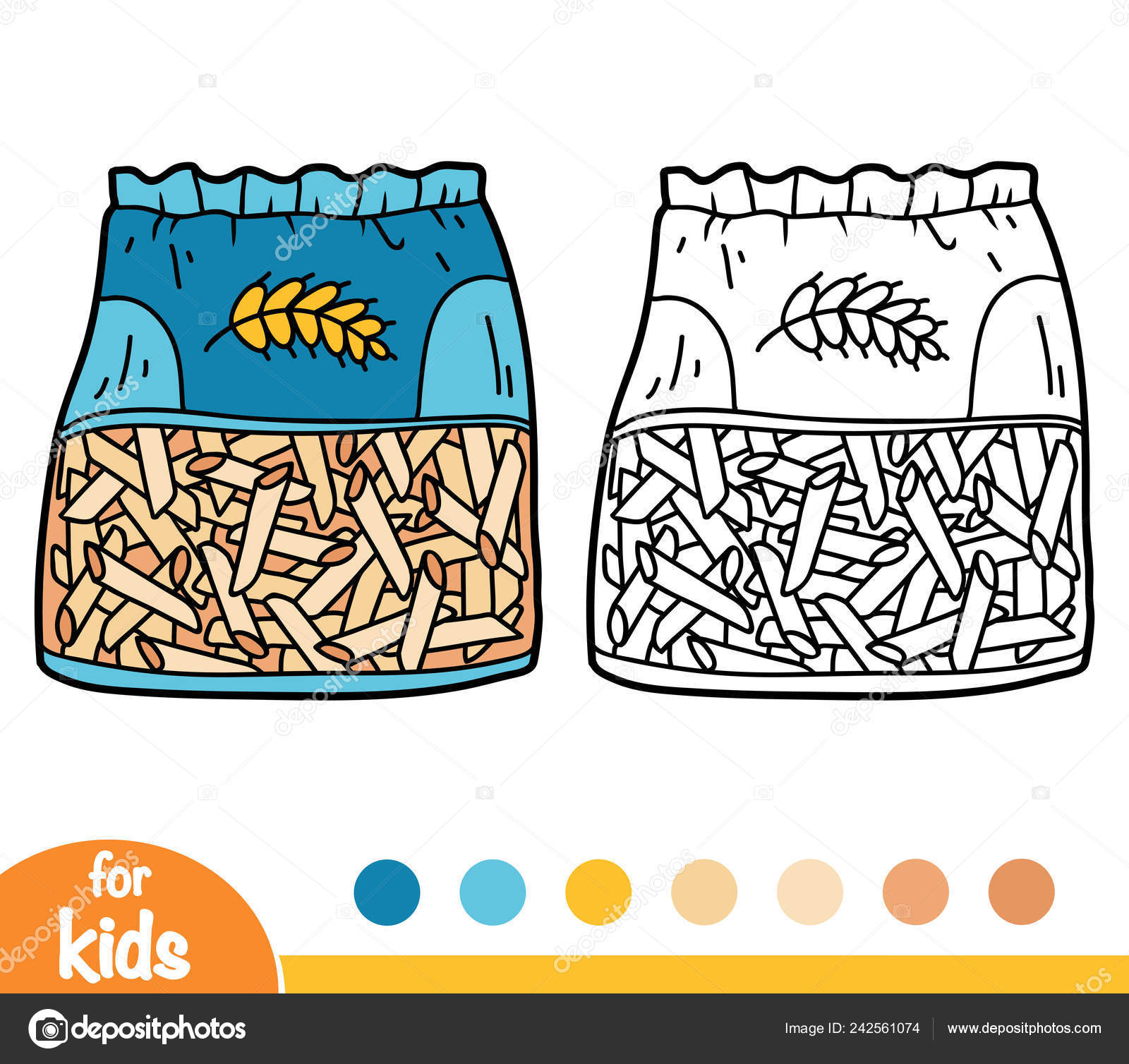 Coloring book children penne pasta bag stock vector by ksenyasavva