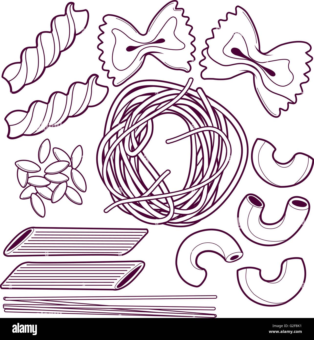 Vector outline pasta collection stock vector image art