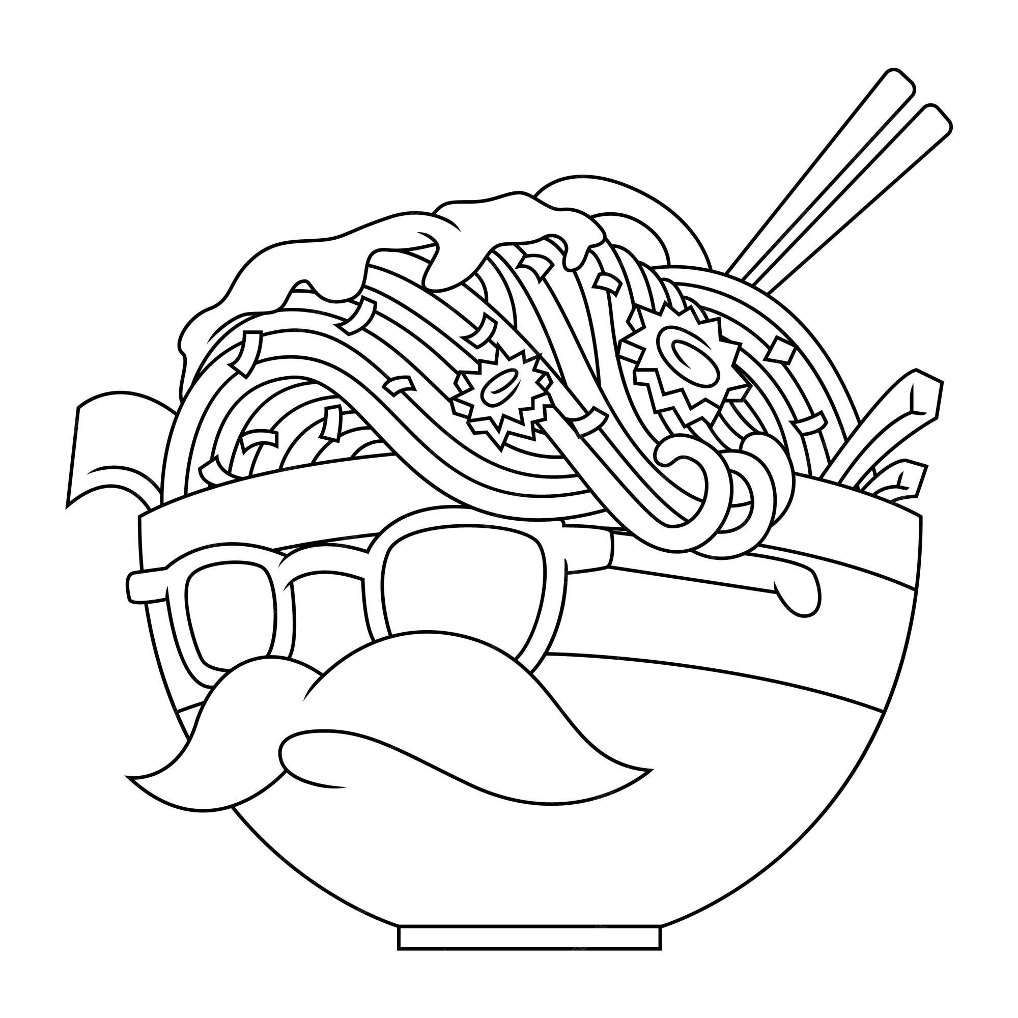 Premium vector coloring illustration of cartoon hipster ramen noodles