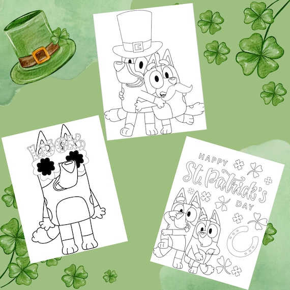 Bluey st patricks coloring pages pack digital download holiday sheets for kids print at home preschool activities for st pat day