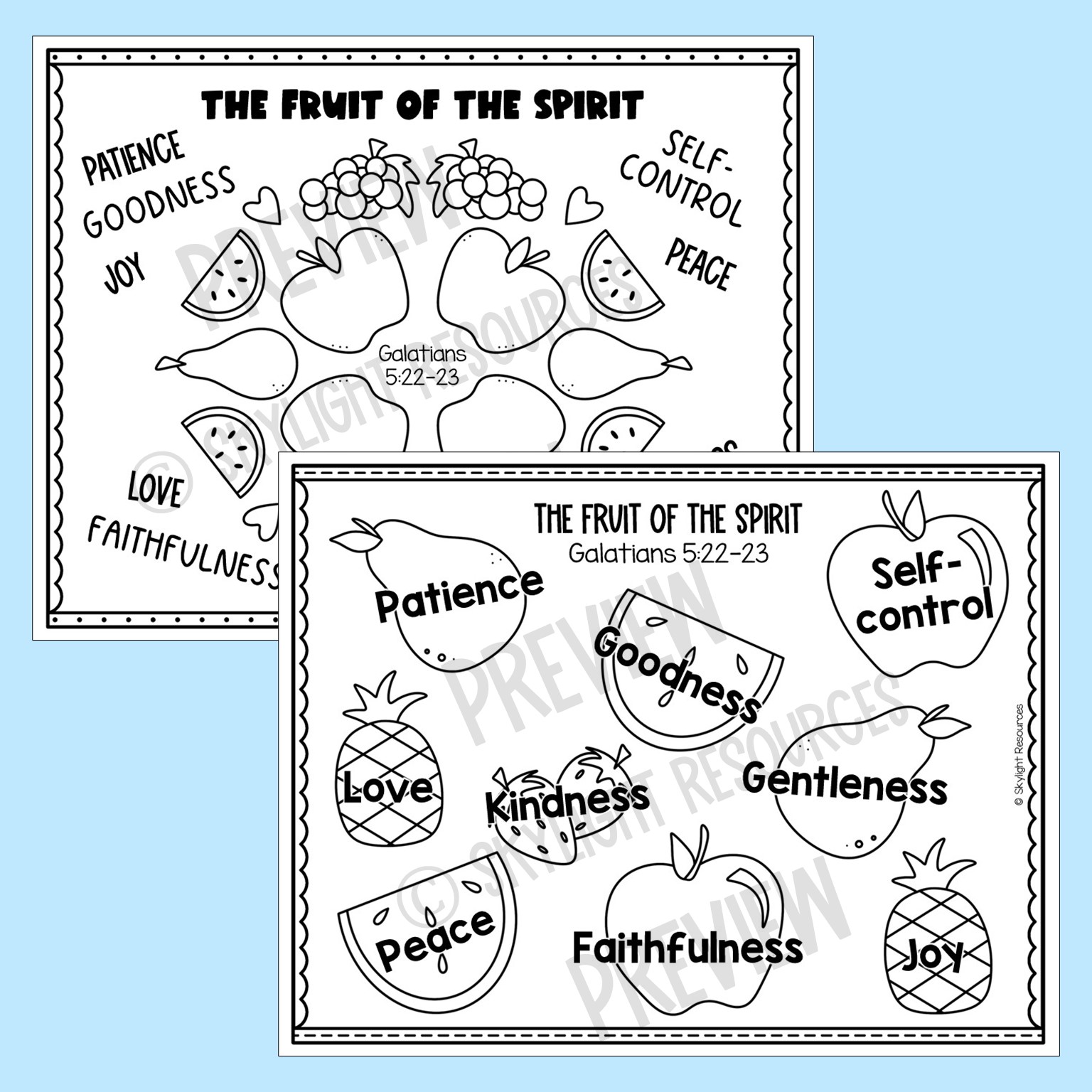 Fruit of the spirit bible verse coloring sheets christian kids coloring activity made by teachers