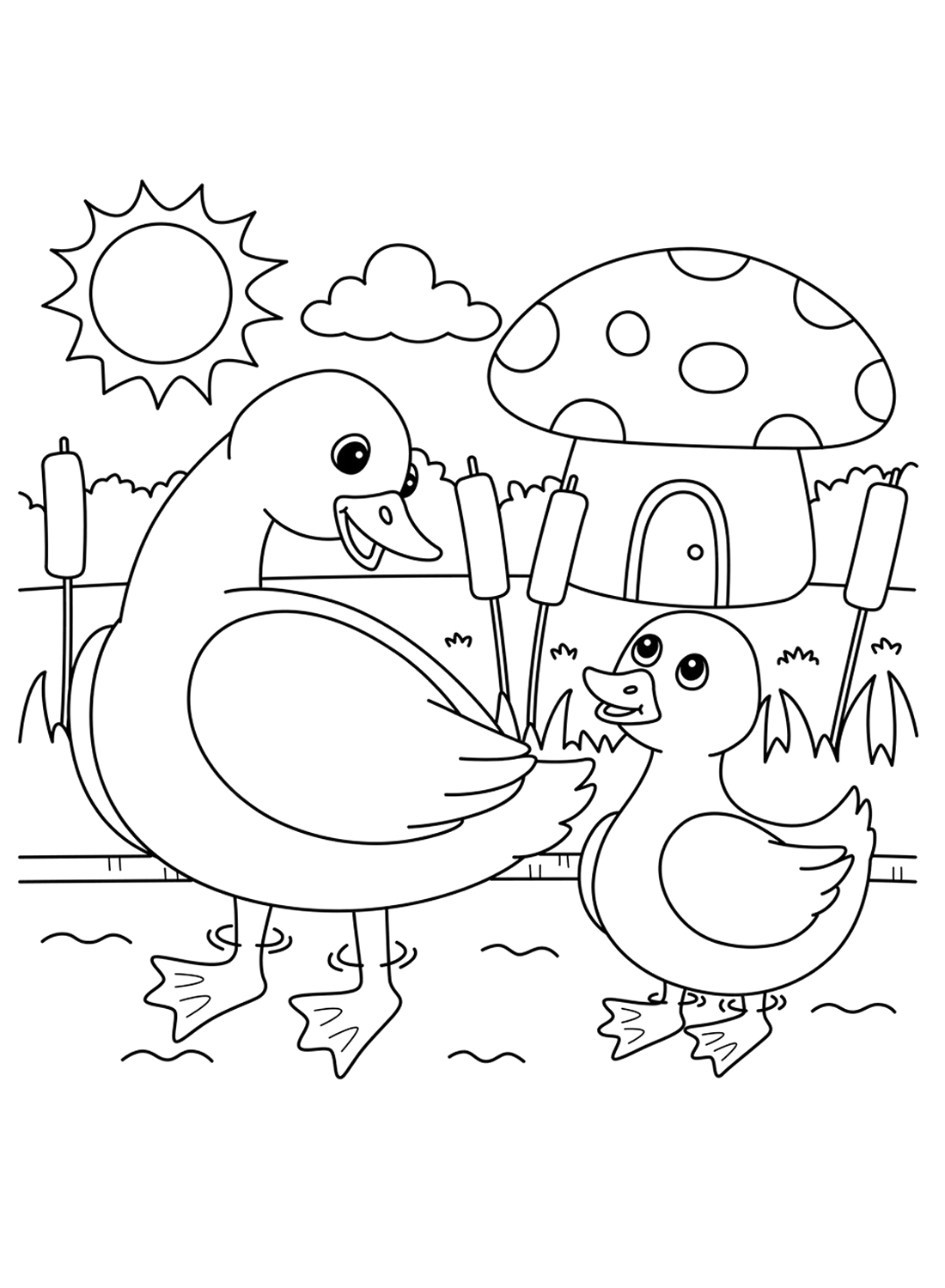 Dibujo de pato y patito para colorear