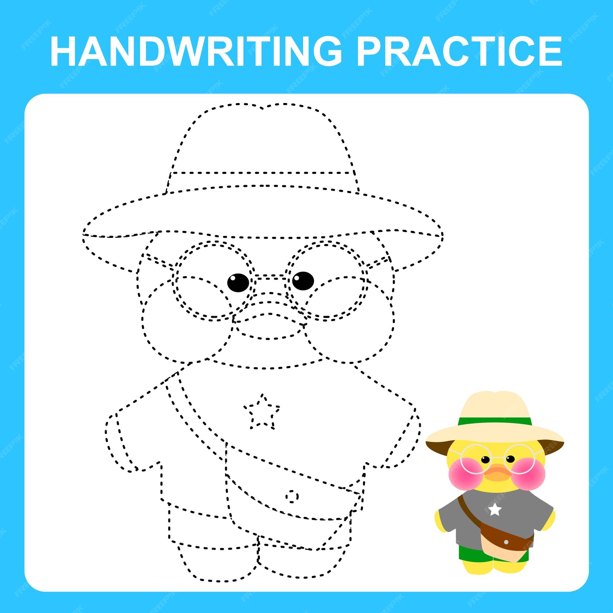 Premium vector handwriting practice trace the lines and color the lalafanfan duck wearing a hat educational kids game coloring book sheet printable worksheet vector illustration