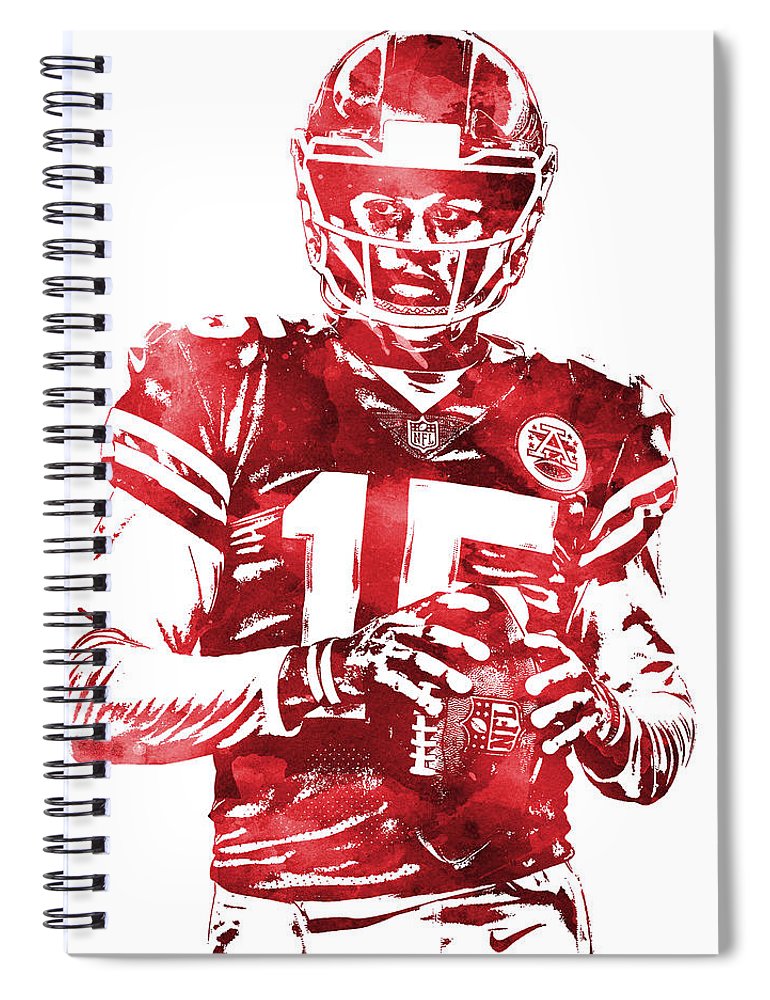 Patrick mahomes kansas city chiefs water color pixel art spiral notebook by joe hamilton