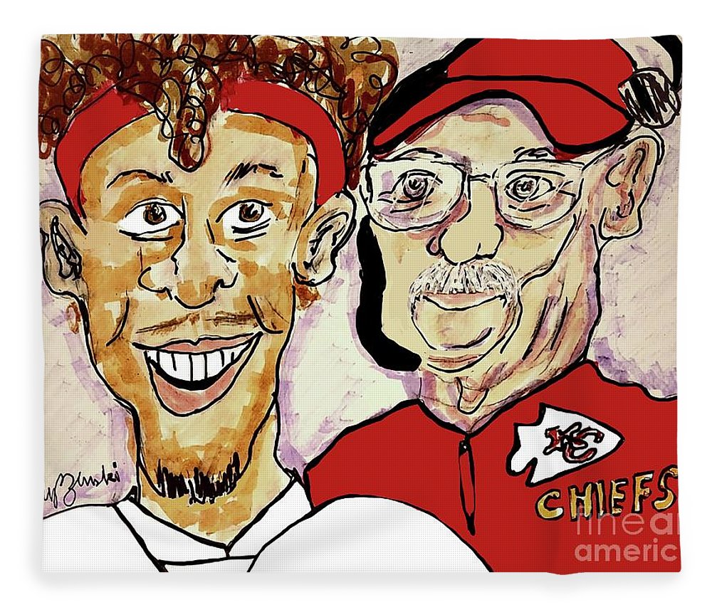 Patrick mahomes and andy reid kansas city chiefs fleece blanket by geraldine myszenski