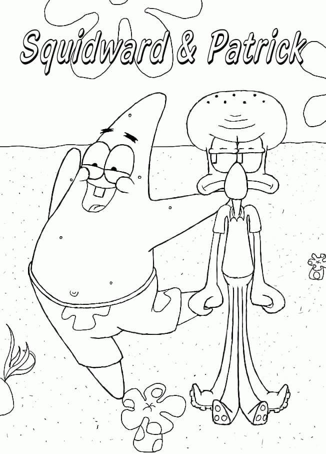 Patrick star and squidward from spongebob coloring page