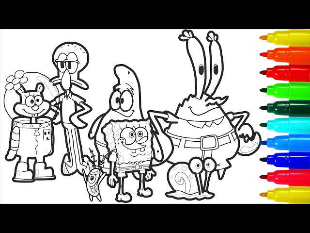 Spongebob on a walk with friends coloring pages