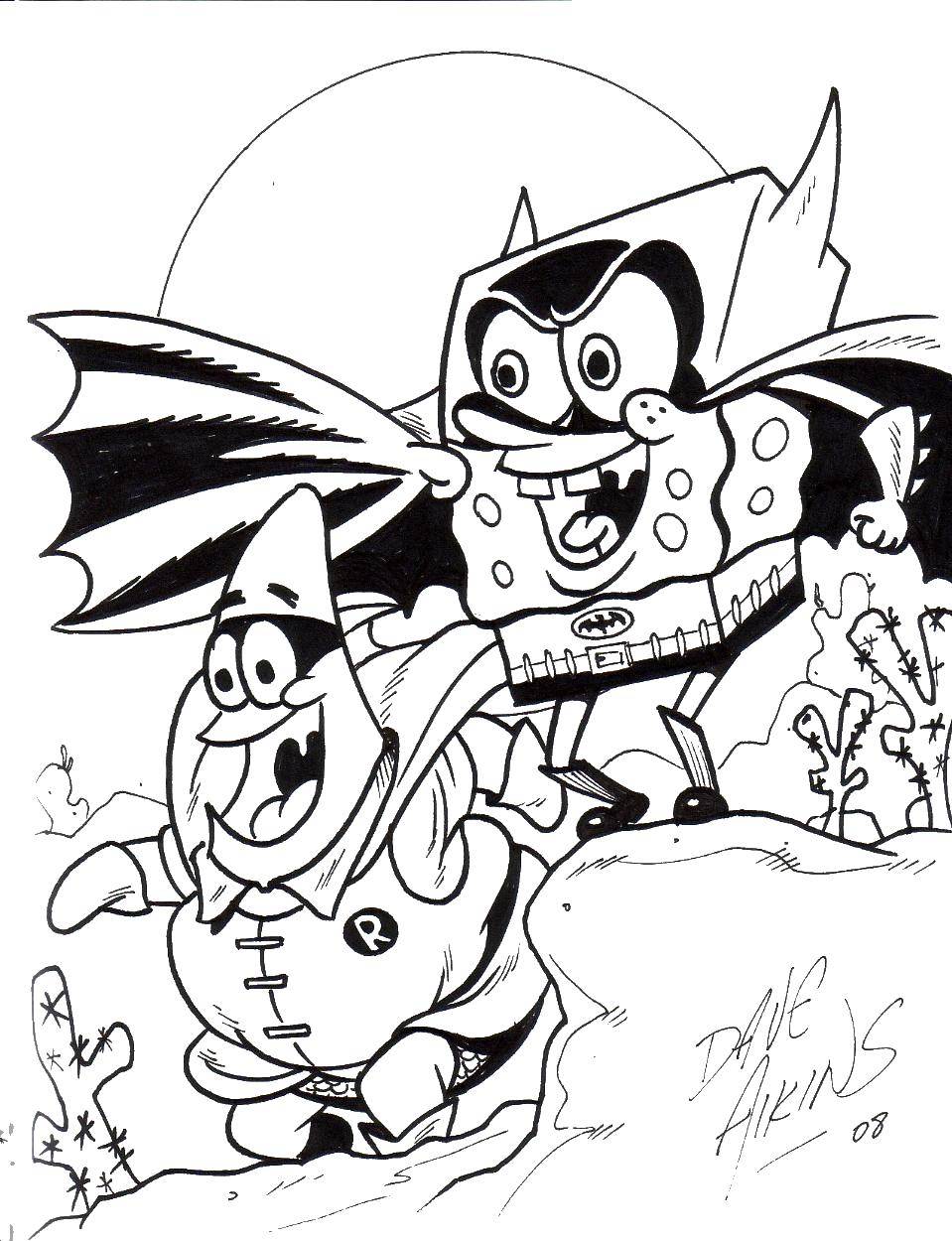 Online coloring pages patrick coloring superhero patrick and spongebob spongebob