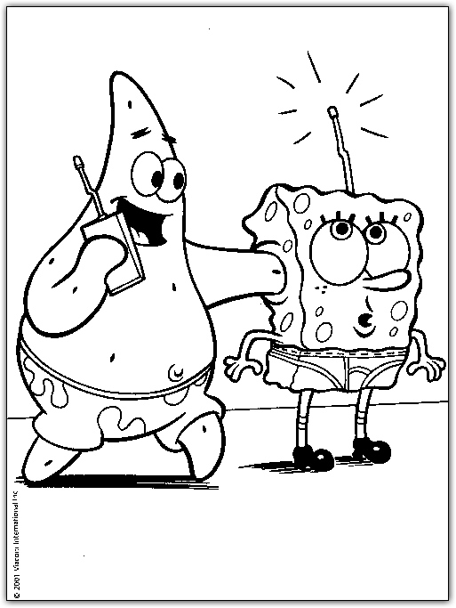 Spongebob and patrick with radio coloring page