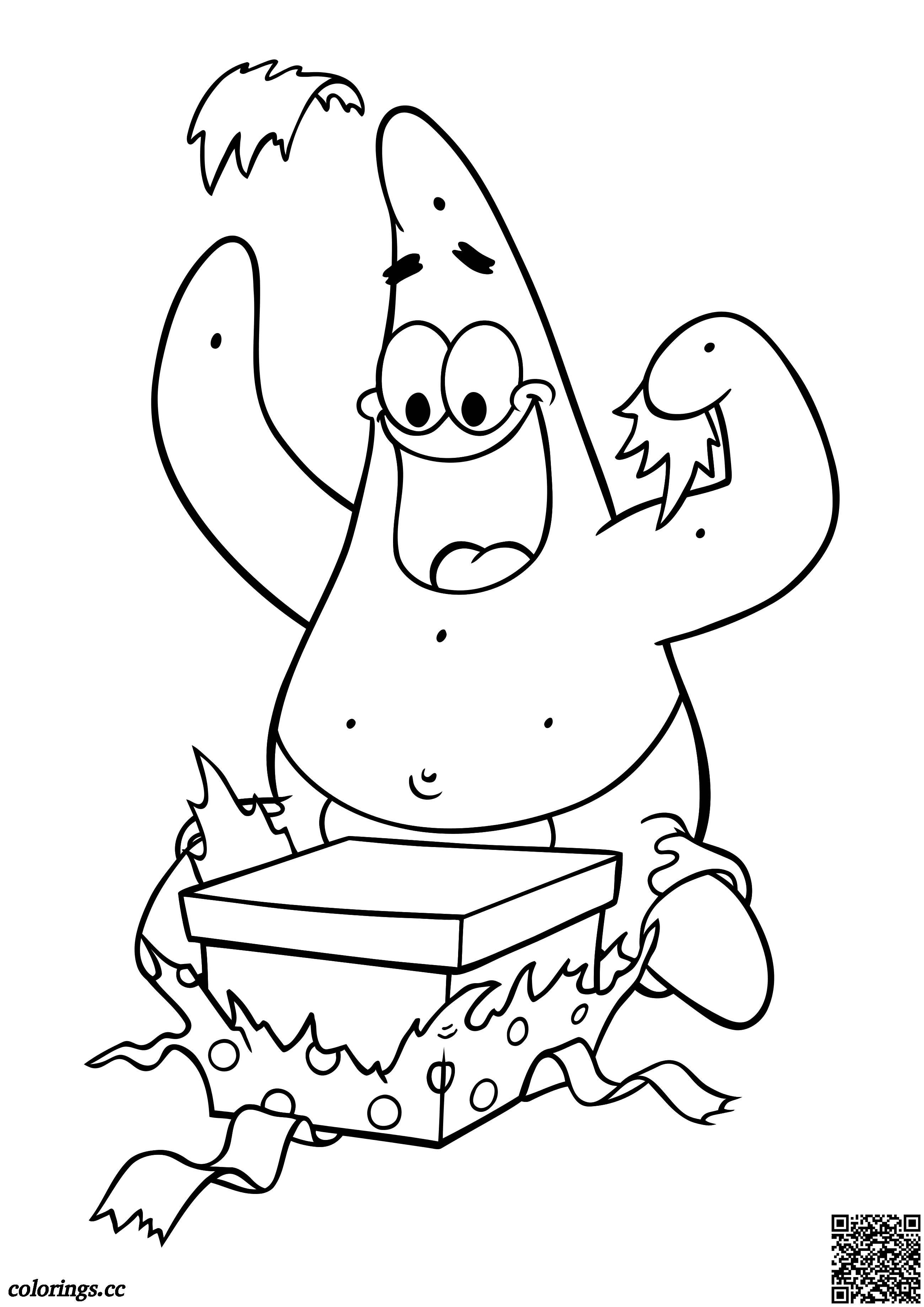 Patrick star opens the gift coloring pages sponge bob square pants coloring pages