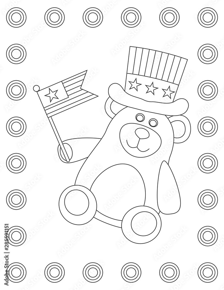 Coloring page patriotic american teddy bear sitting in a star