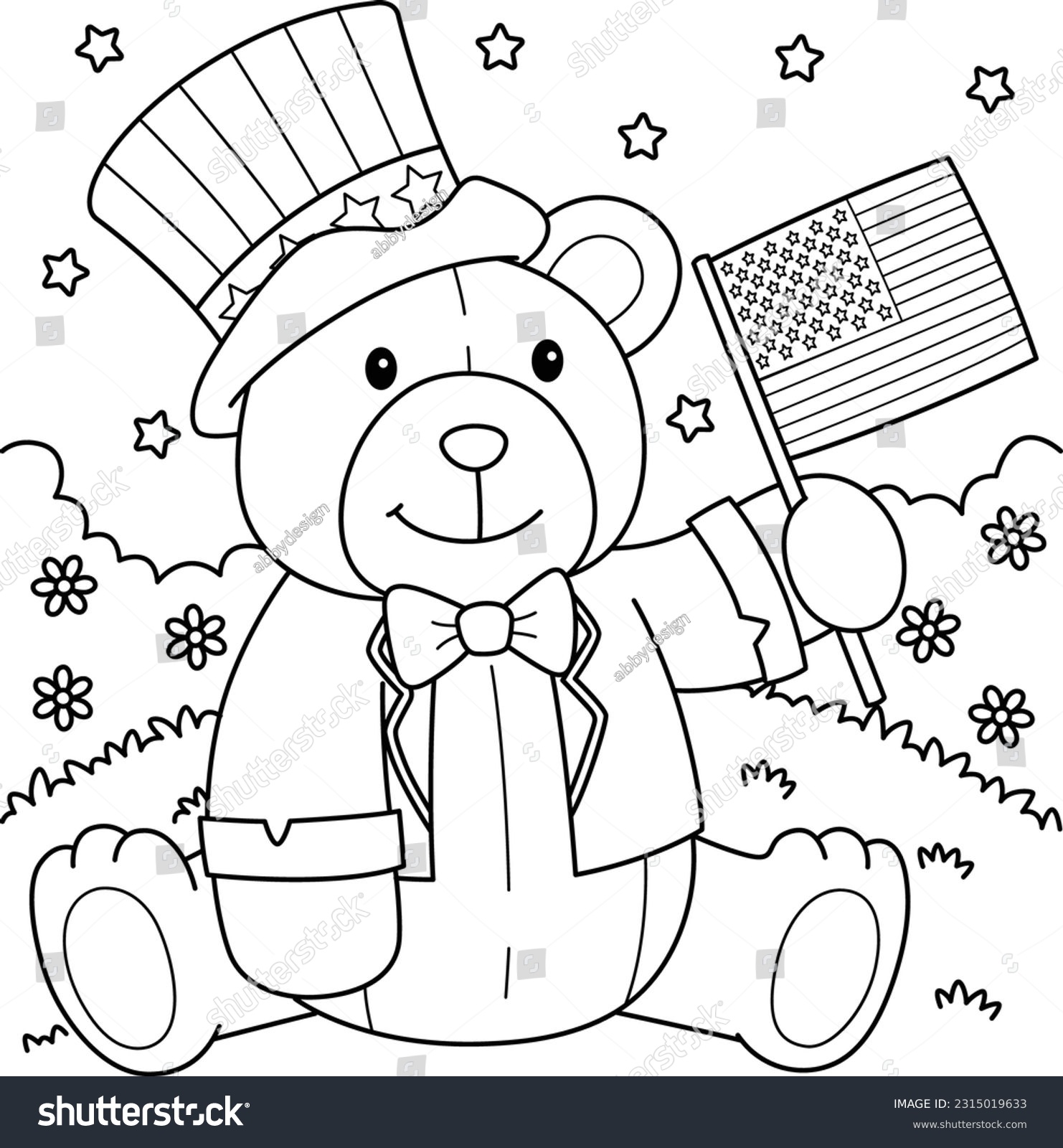 Th july teddy bear us flag stock vector royalty free