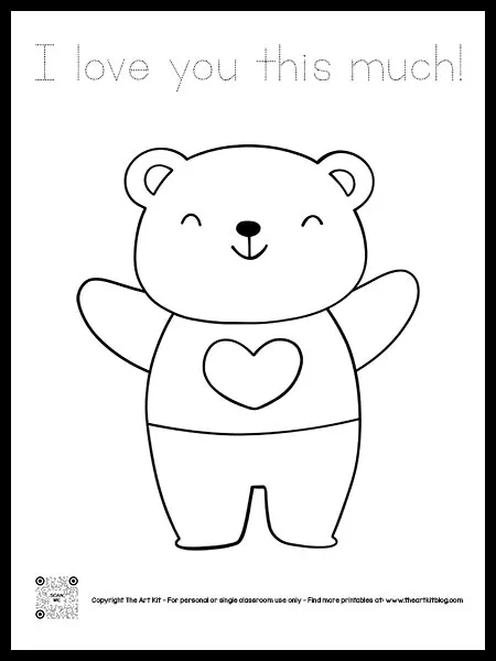 I love you this much coloring page with cute bear bubble font â the art kit