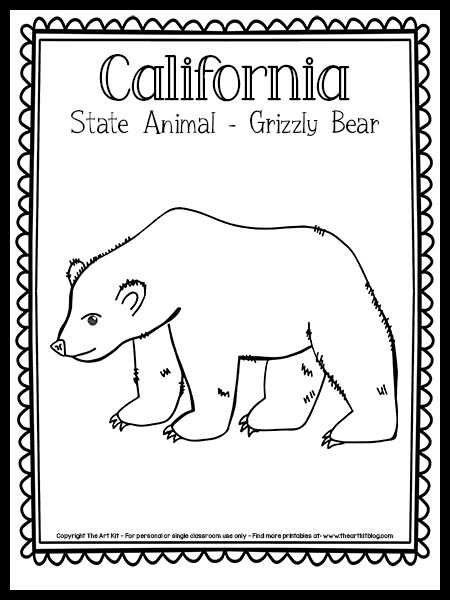 California state animal coloring page grizzly bear free printable â the art kit