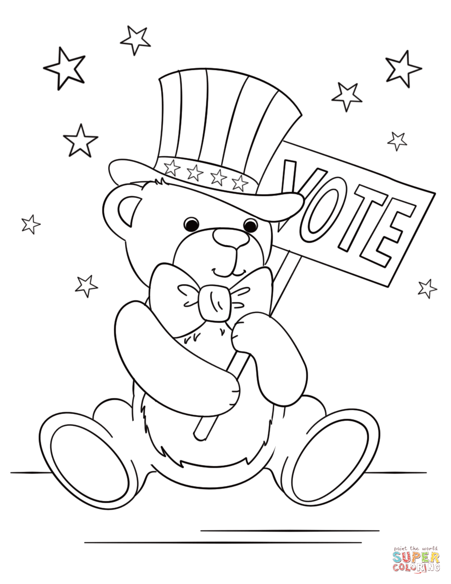 Patriotic teddy bear coloring page free printable coloring pages