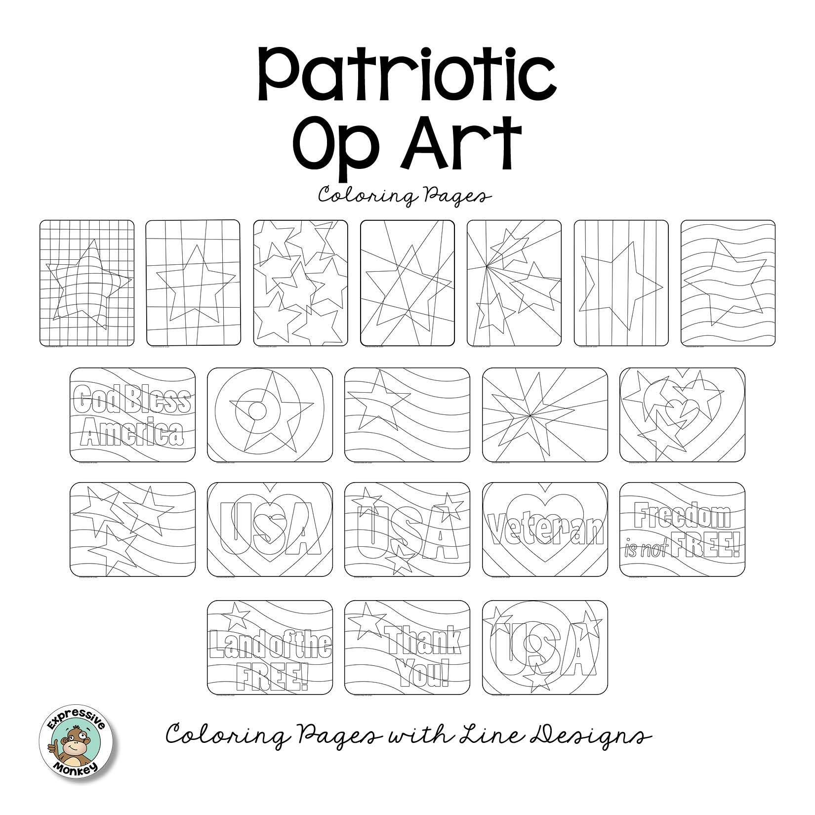 Patriotic coloring pages â expressive monkey