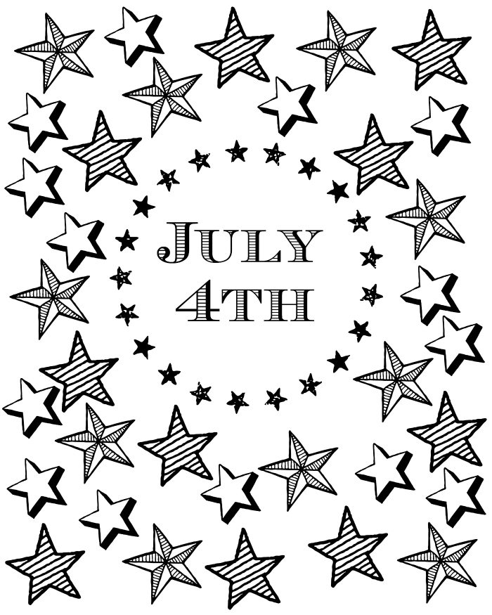 July th coloring page with patriotic stars and stripes