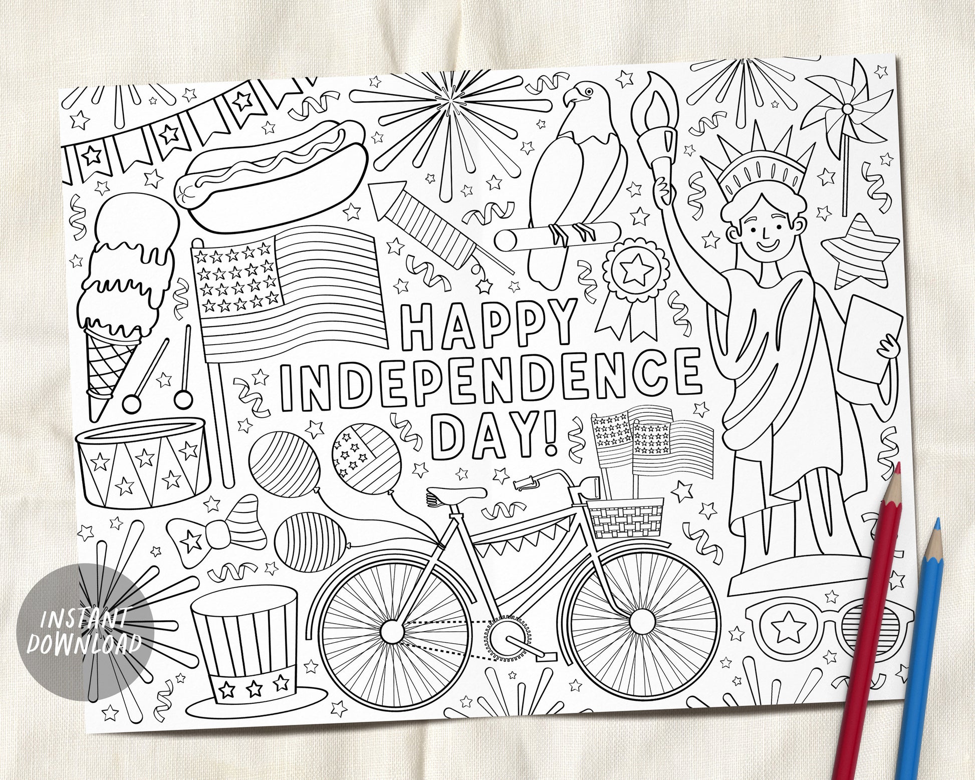 Th of july coloring page placemat for kids and adults independence d â puff paper co