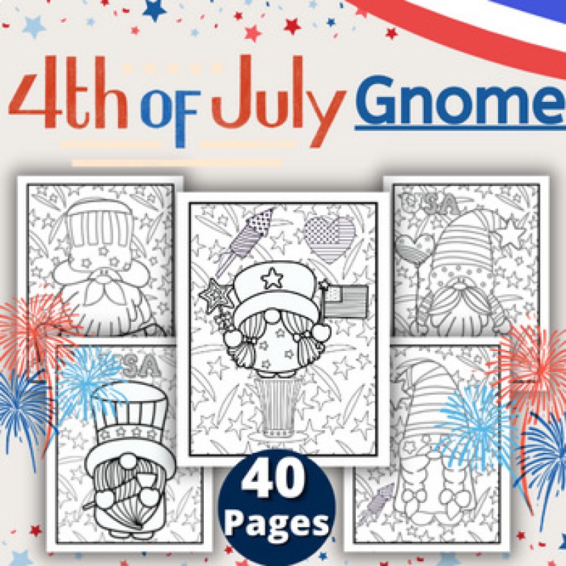 Th of july gnomes patriotic coloring pages