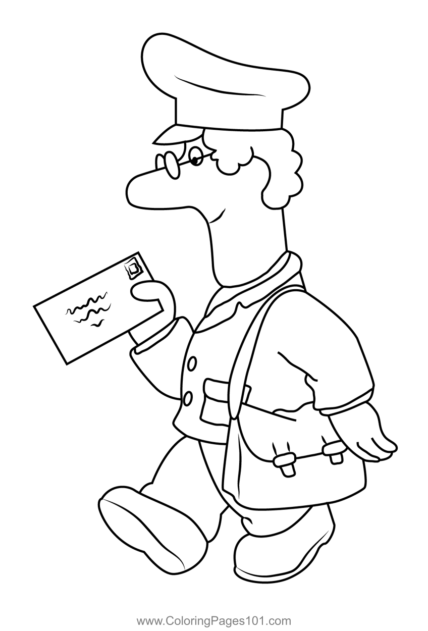 Postman pat give letter coloring page for kids