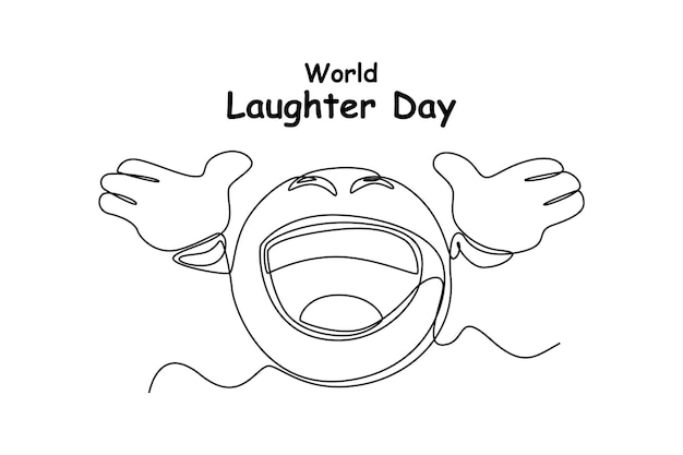 Premium vector continuous oneline drawing emoji laughing while raising hands world laughing day concept