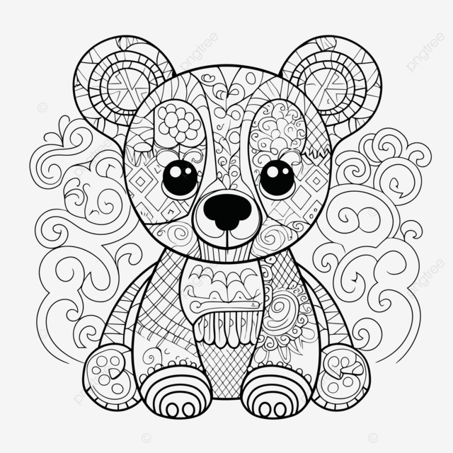 An adult coloring pages bear with designs on it outline sketch drawing vector bear drawing wing drawing ring drawing png and vector with transparent background for free download