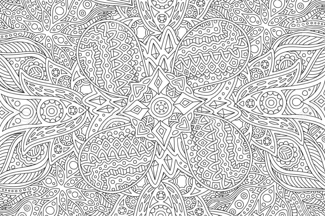 Beautiful detailed adult coloring book page with abstract linear monochrome pattern royalty free svg cliparts vectors and stock illustration image