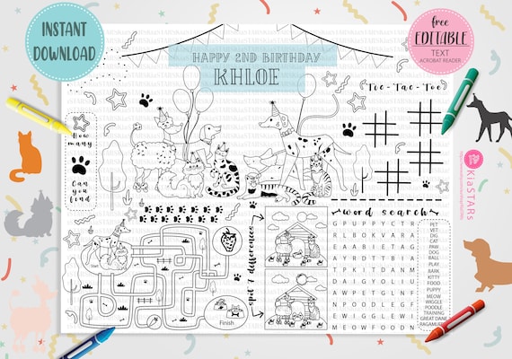 Lets pawty birthday activity and coloring pagespuppy activitypawty birthday game dog birthday party for girlseditable template printable