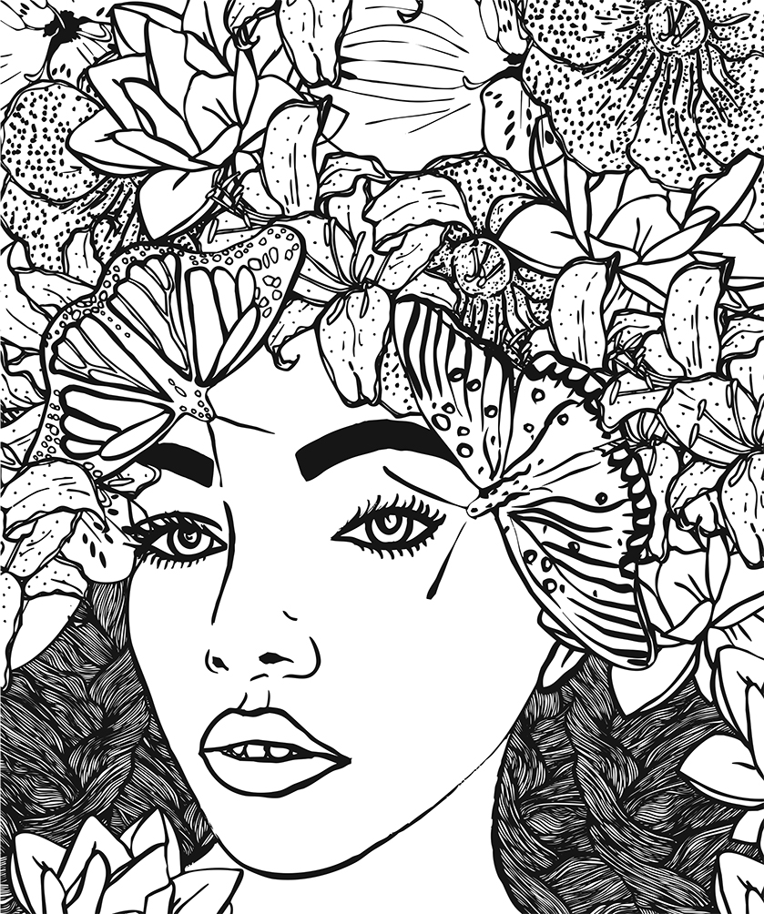 Free coloring page from women patterns plants