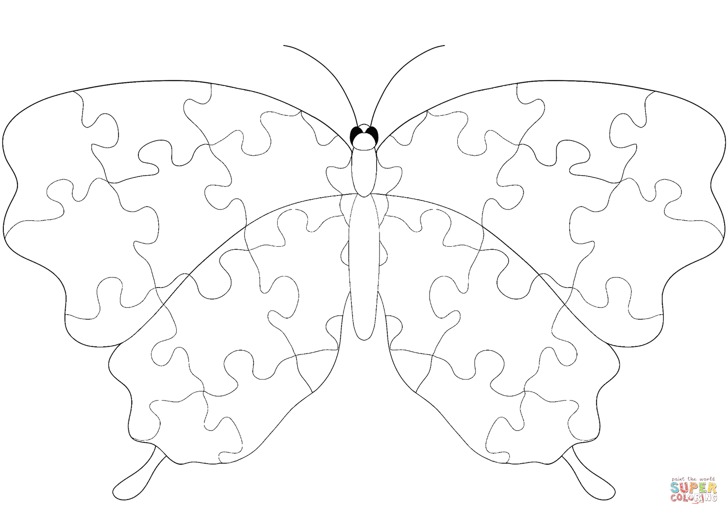 Butterfly with jigsaw puzzle pattern coloring page free printable coloring pages