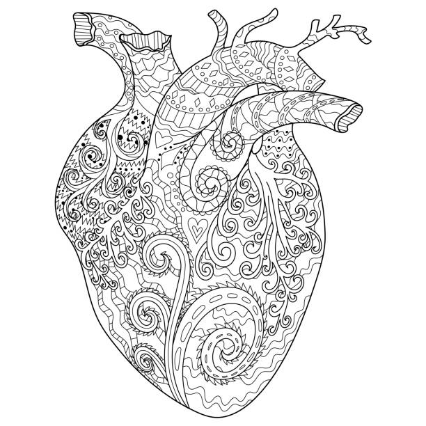 Human patterned heart for coloring book stock illustration