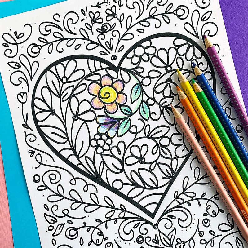 Floral heart coloring page