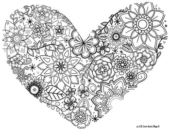 Zentangle coloring page floral heart by love from miss h tpt