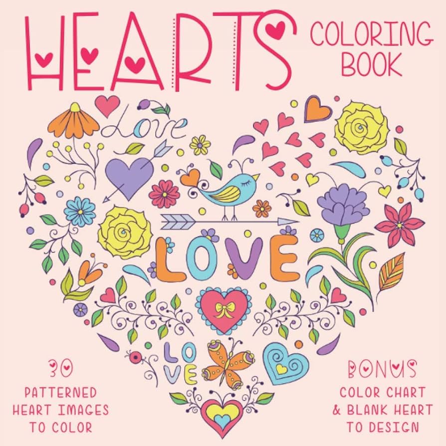 Hearts loring book patterned heart images to lor loring activities for adults and kids for stress relief relaxation and fun valentine bonus lor chart blank heart to design